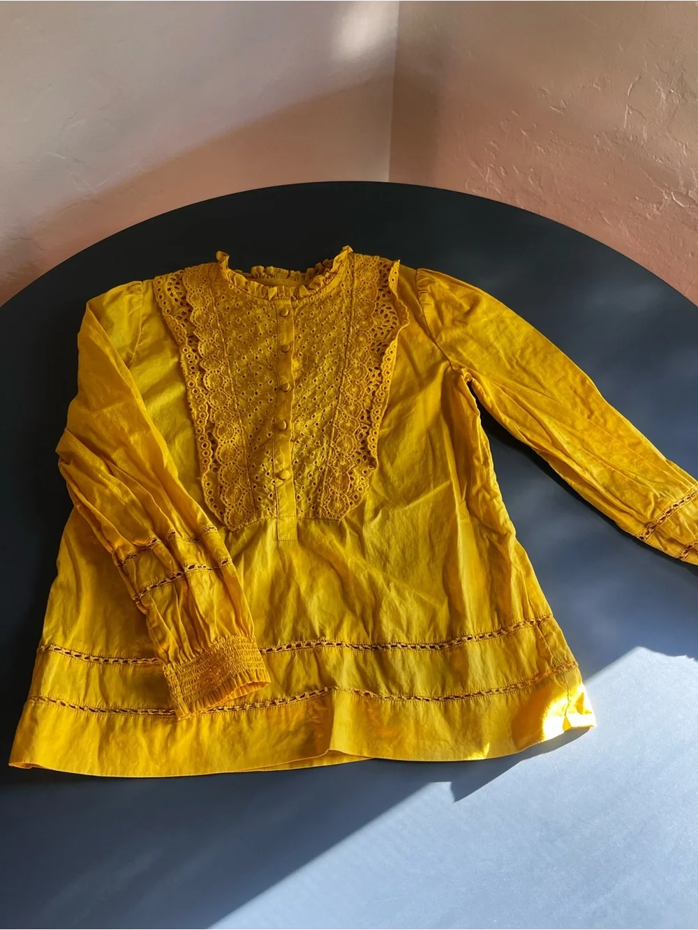 J. Crew Mustard Ruffle Neck Blouse